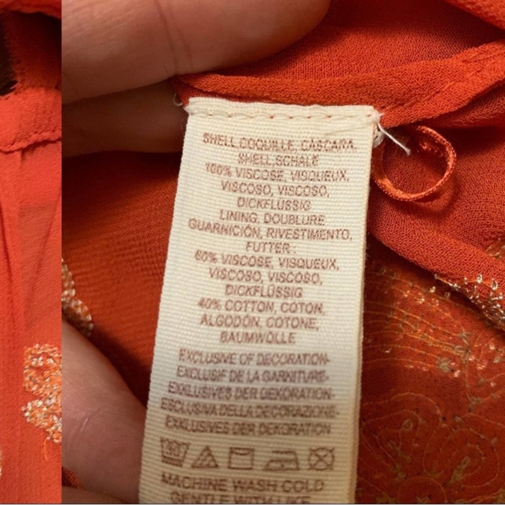 Free People RARE Ooh Lala embroidered Boho Top w/ gold sequins & open back, NWOT - Picture 5 of 10